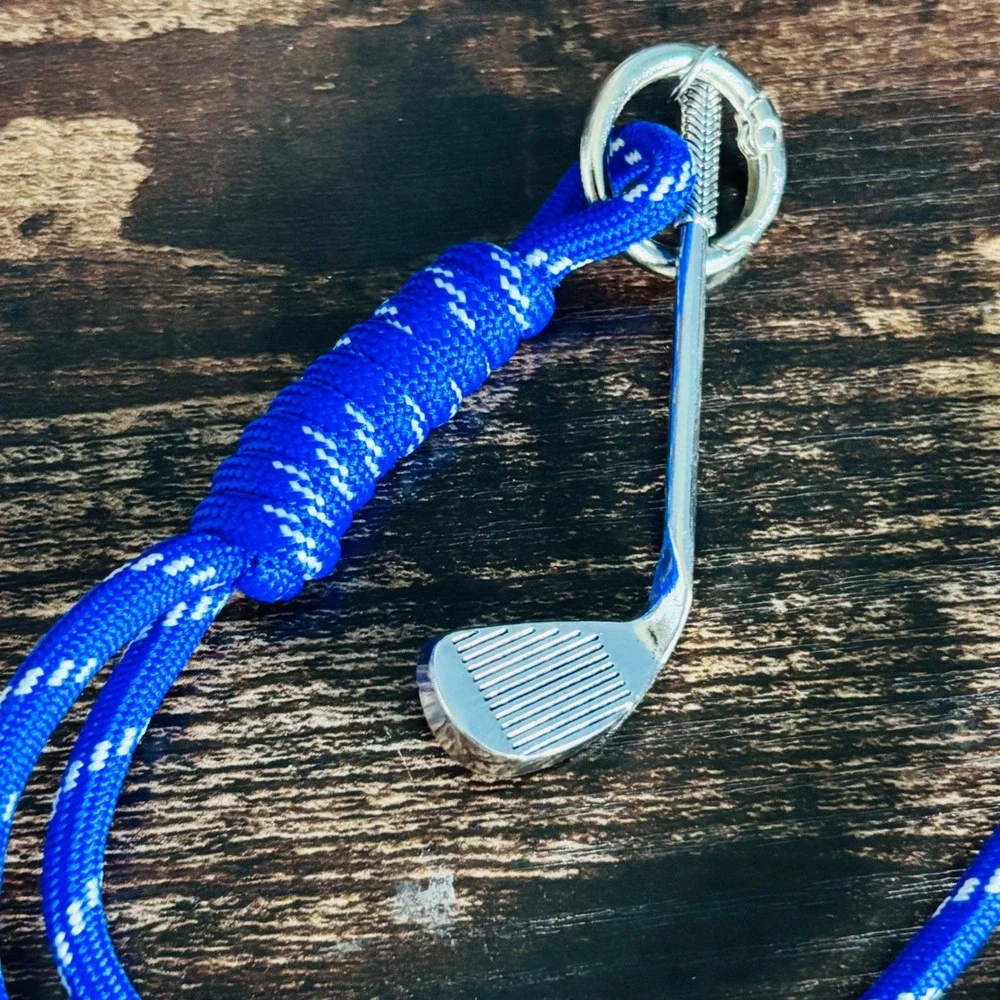Blue Paracord Golf Club Charm Lanyard Keychain Bag Accessory Silver Tone Iron